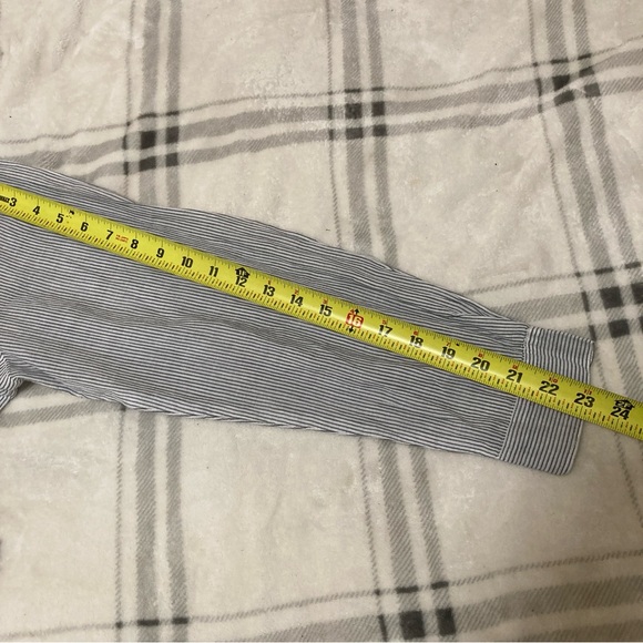 Chico's Blouse Ruffle Striped Button Up Shirt Blue White Long Sleeve Sz 3 Cotton - Picture 9 of 16